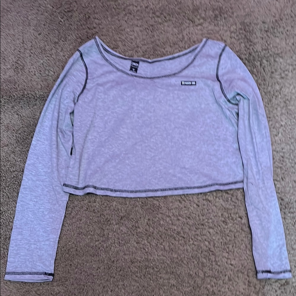 Urban Outfitters Gray Cold Shoulder Long Sleeve Crop Top